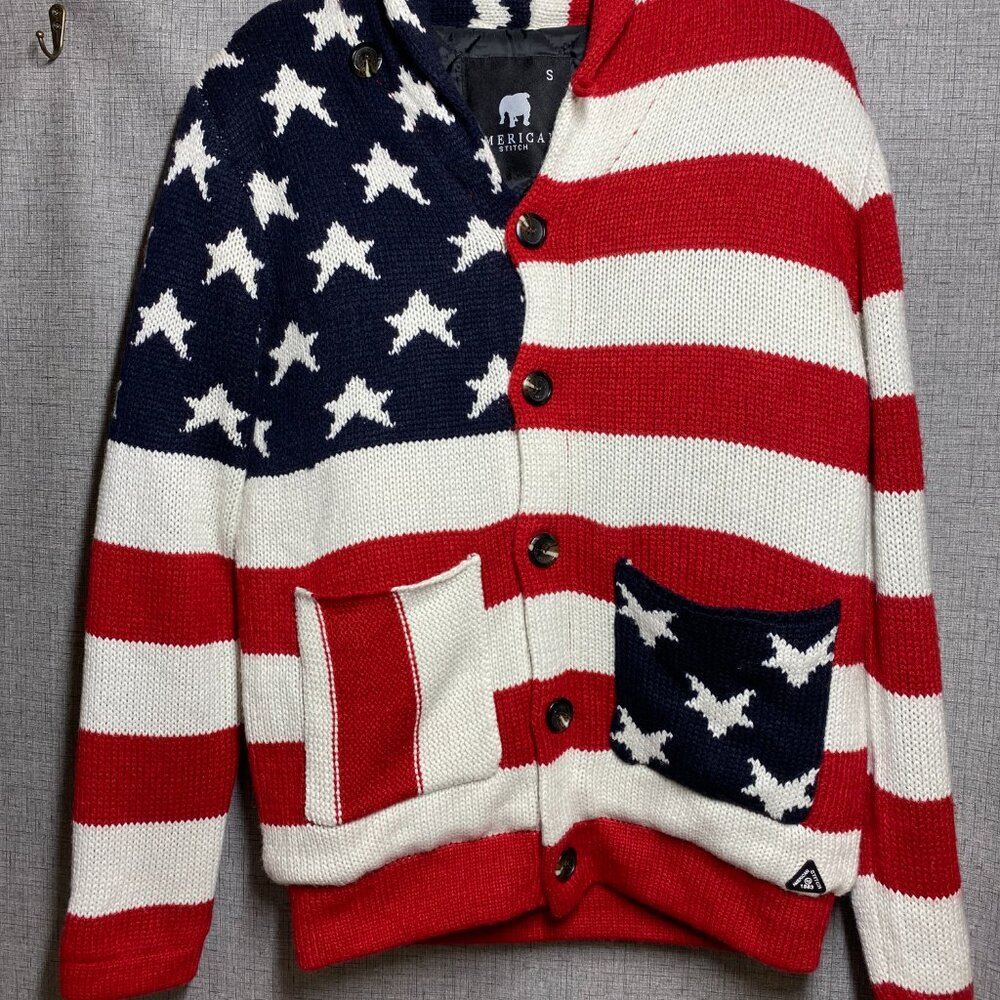 American Stitch Red White and Navy Star Stripe Pea Coat